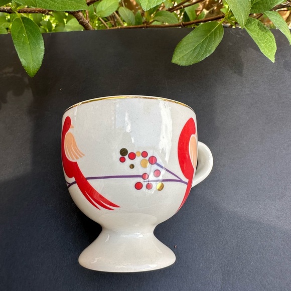 Yea Cup w Birds, Gold Rim, Yellow Interior - Picture 4 of 6